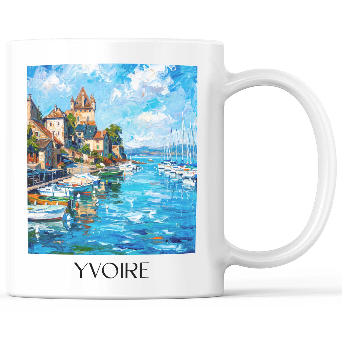 Yvoire Kaffeebecher - Lac Léman - Frankreich Becher - Kaffeetasse im Ölgemälde Stil