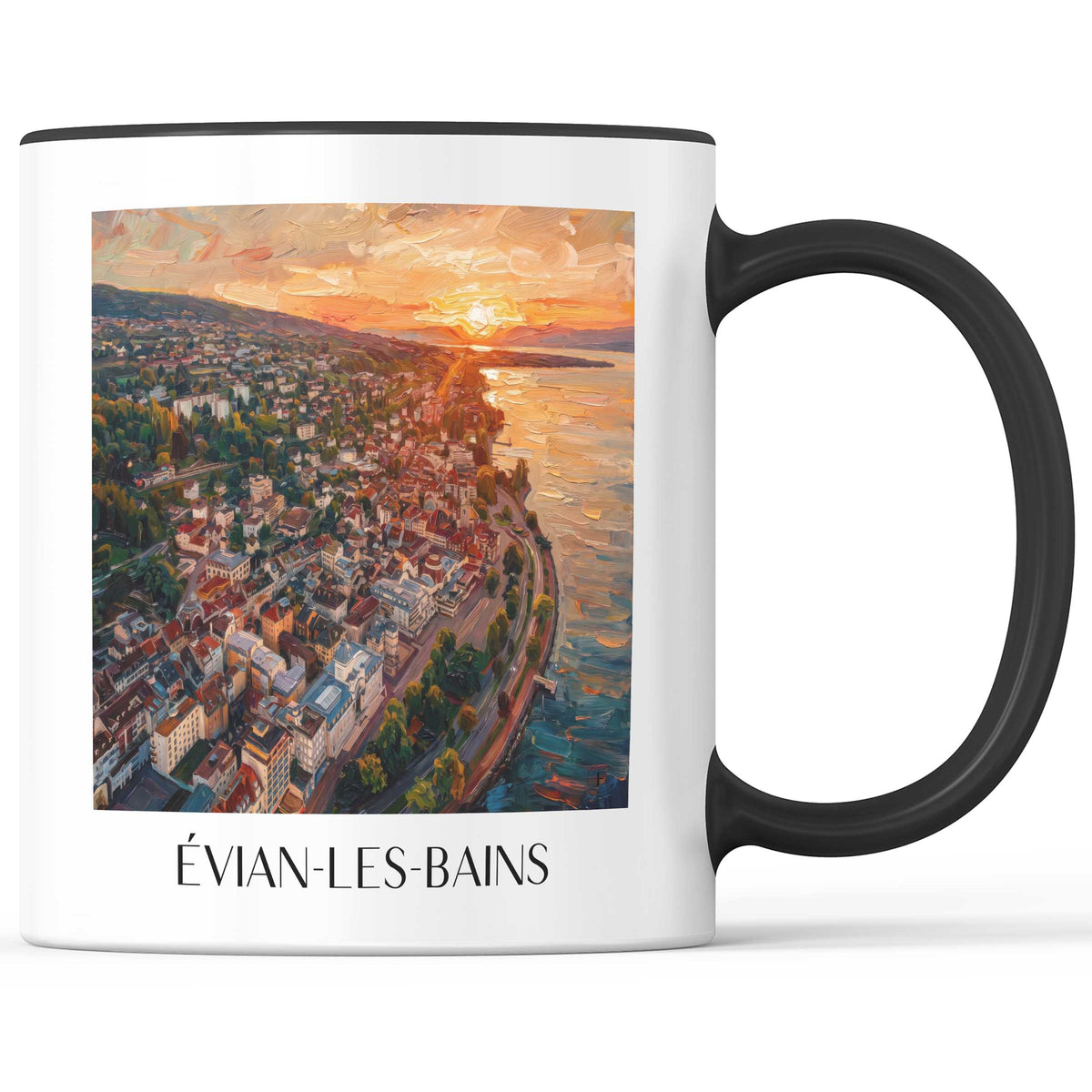 Évian-les-Bains Kaffeebecher - Lac Léman - Frankreich Becher - Kaffeetasse im Ölgemälde Stil