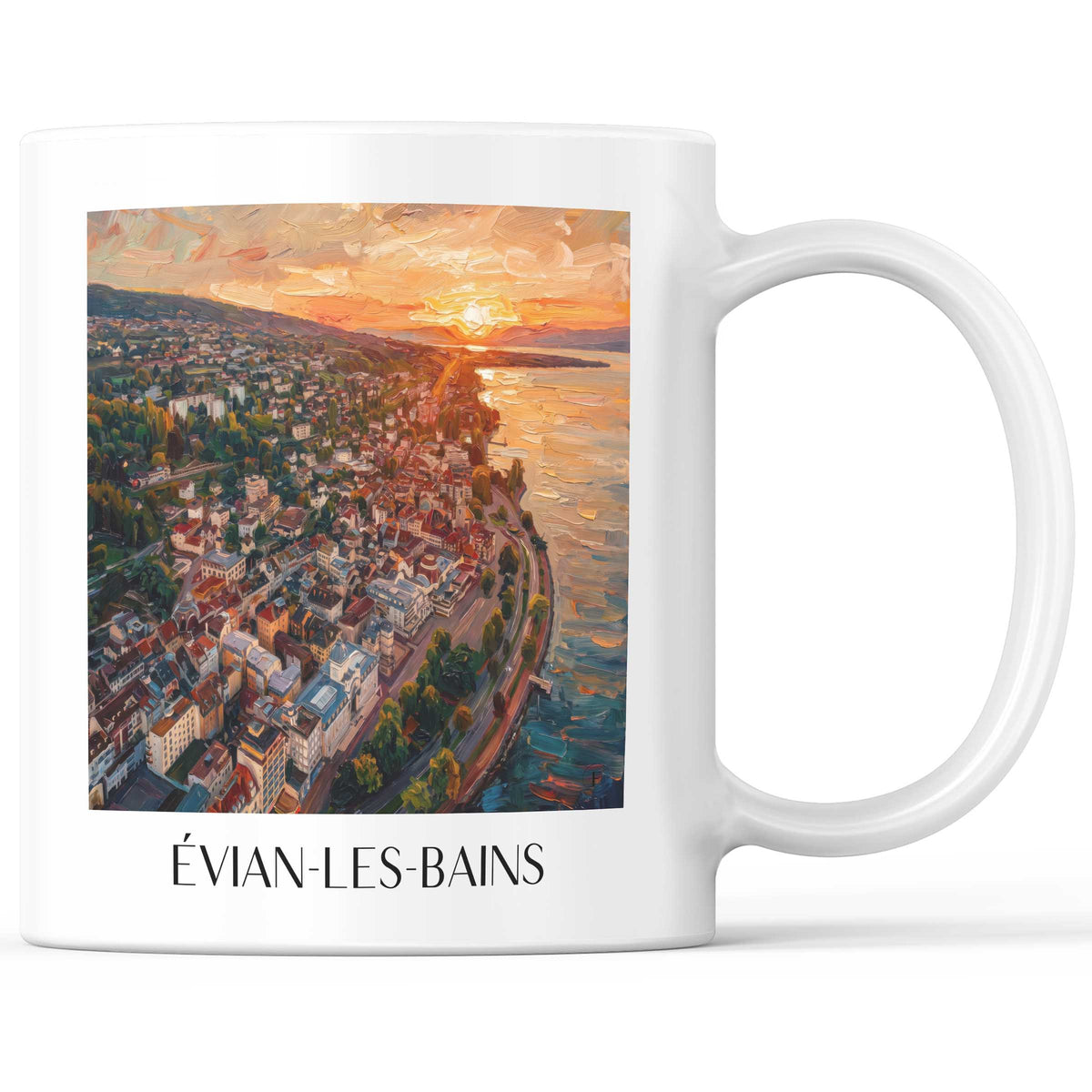 Évian-les-Bains Kaffeebecher - Lac Léman - Frankreich Becher - Kaffeetasse im Ölgemälde Stil