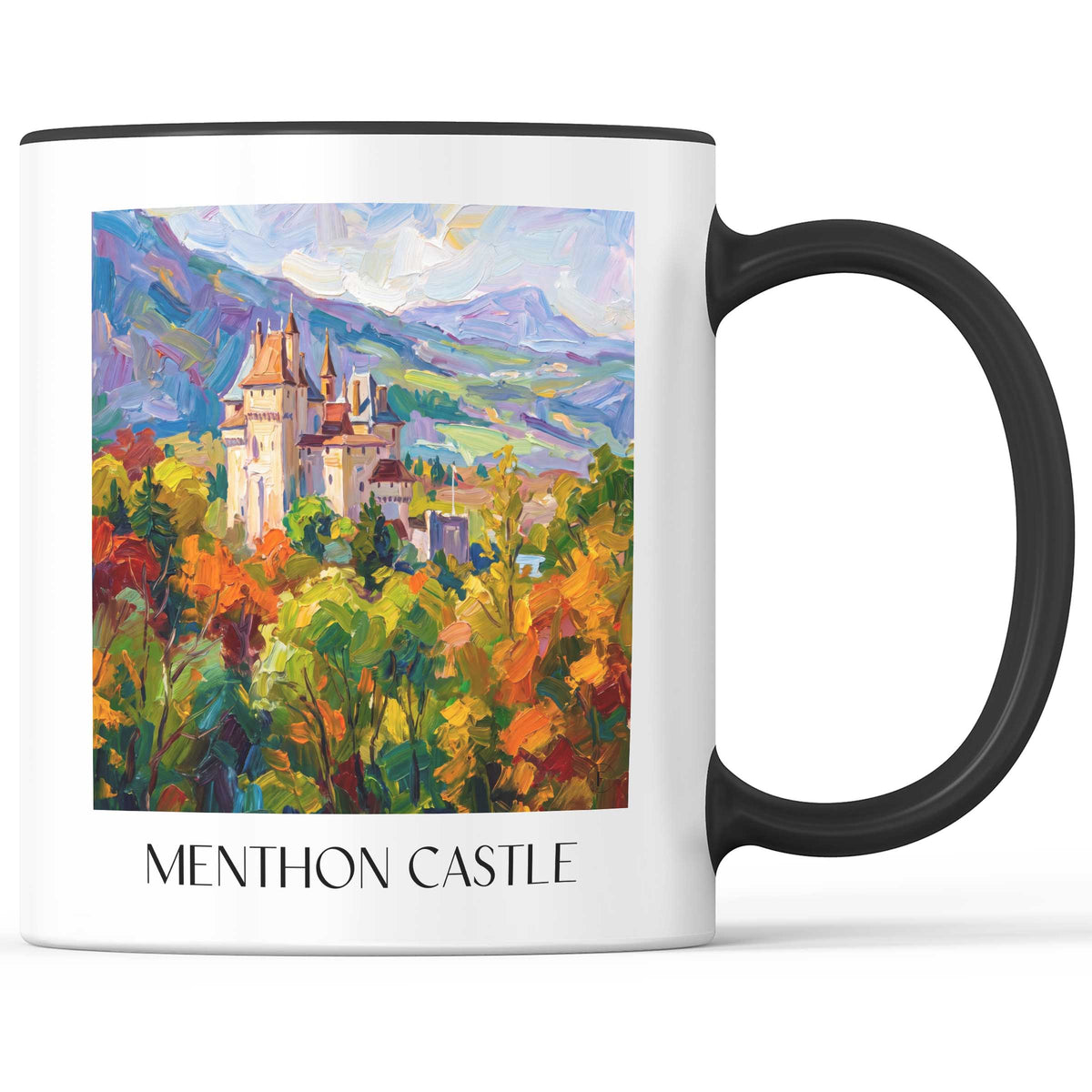 Château de Menthon Kaffeebecher - Lac d'Annecy - Frankreich Becher - Kaffeetasse im Ölgemälde Stil