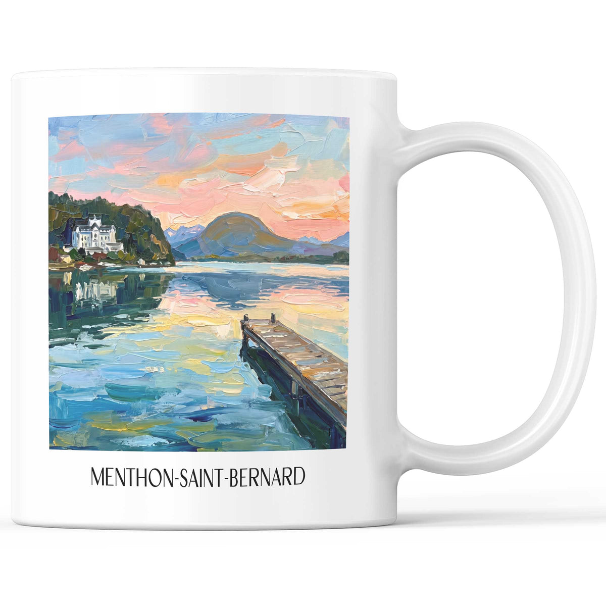 Menthon-Saint-Bernard Kaffeebecher - Lac d'Annecy - Frankreich Becher - Kaffeetasse im Ölgemälde Stil