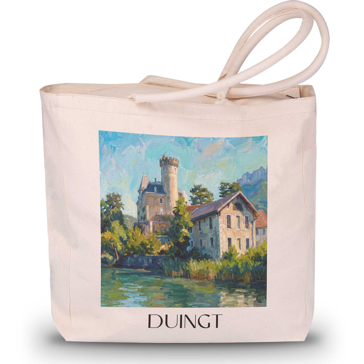 duingt-lac-d'annecy-frankreich-einkaufstasche-oil-painting-oelgemaelde