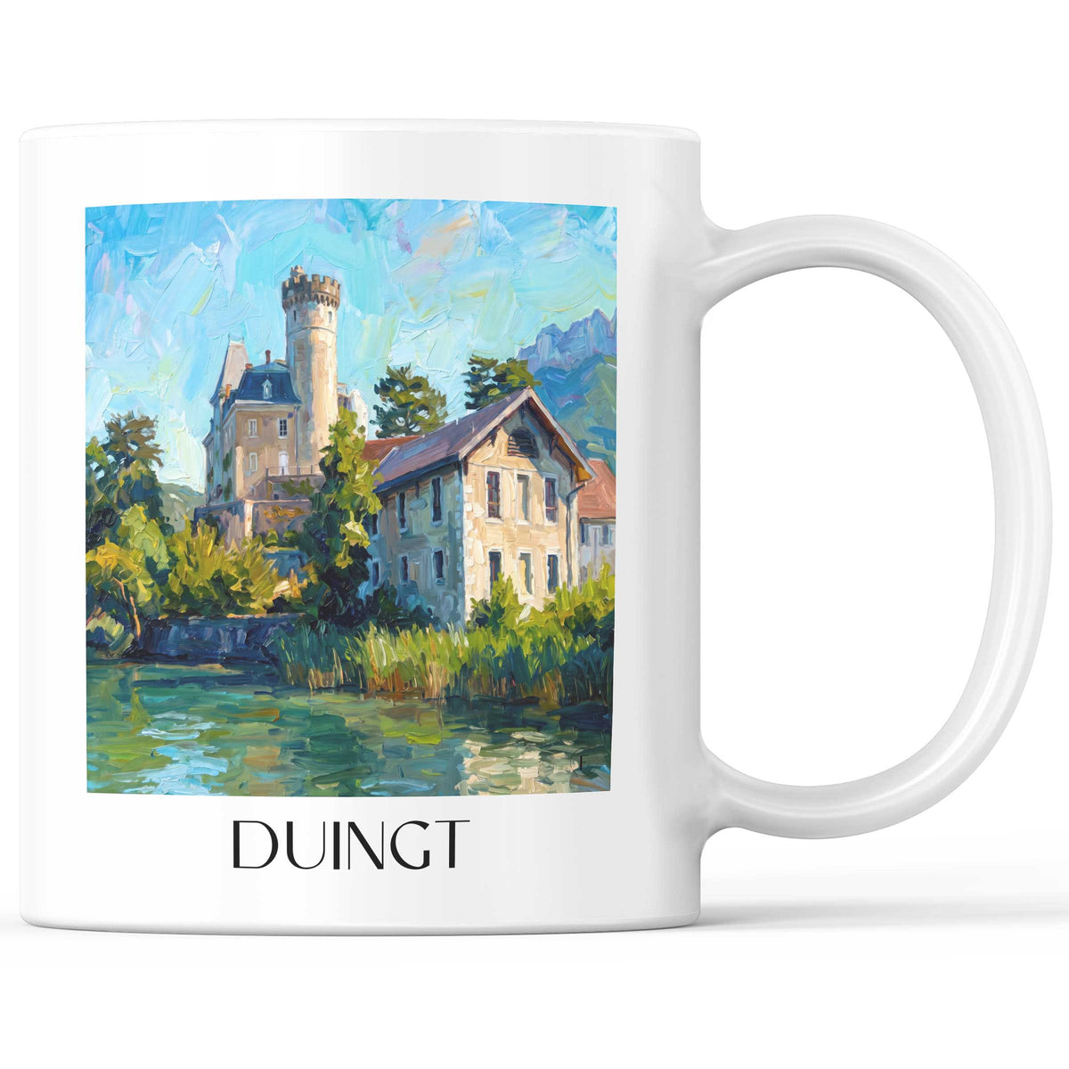 Duingt Kaffeebecher - Lac d'Annecy - Frankreich Becher - Kaffeetasse im Ölgemälde Stil