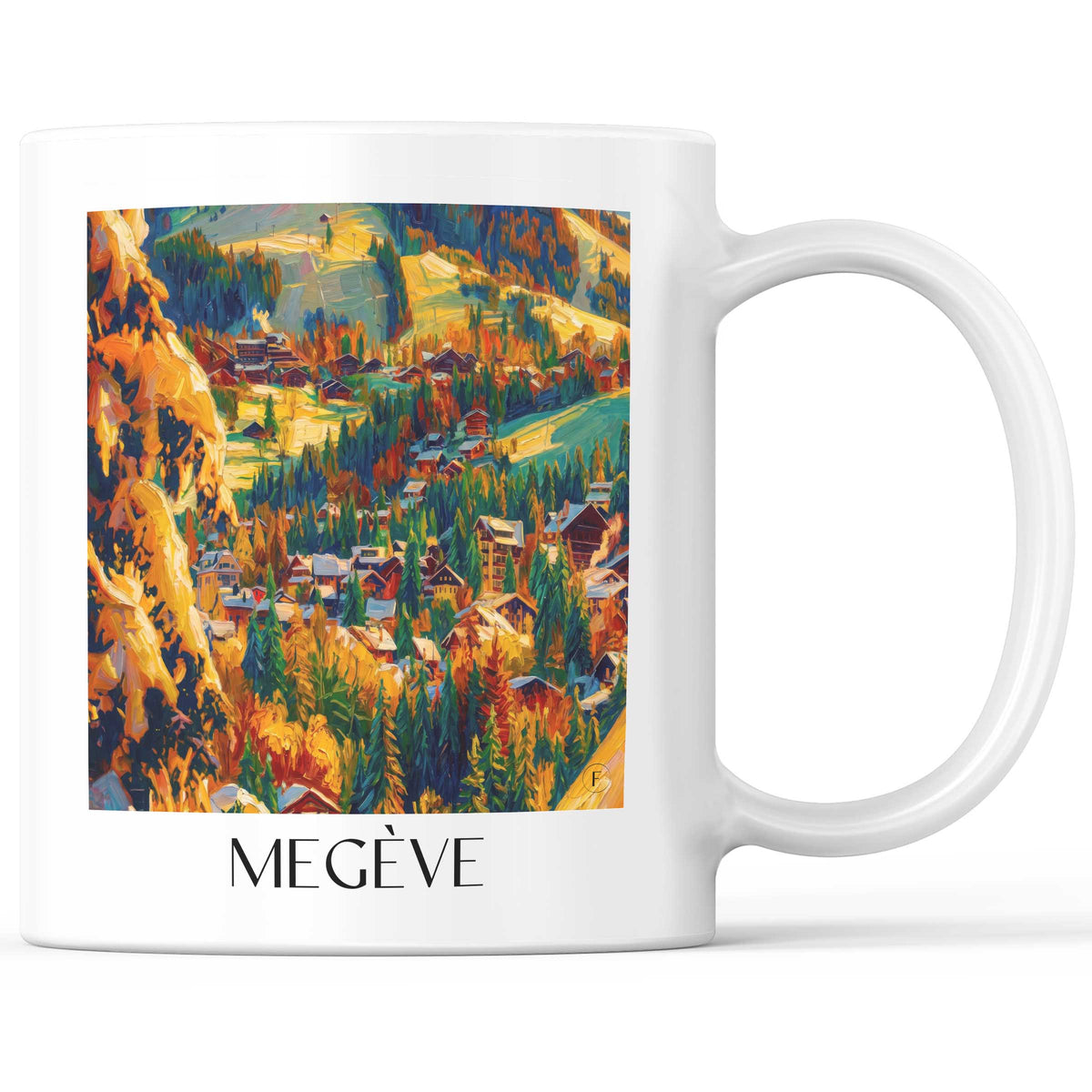 Megève Kaffeebecher - Pays du Mont-Blanc - Frankreich Becher - Kaffeetasse im Ölgemälde Stil