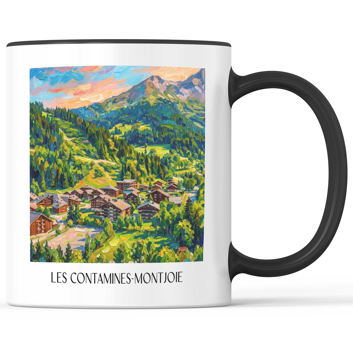 Les Contamines-Montjoie Kaffeebecher - Pays du Mont-Blanc - Frankreich Becher - Kaffeetasse im Ölgemälde Stil