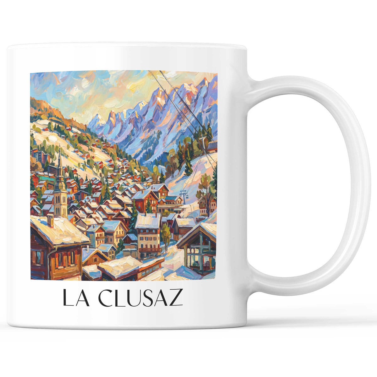 La Clusaz Kaffeebecher - Aravis - Frankreich Becher - Kaffeetasse im Ölgemälde Stil