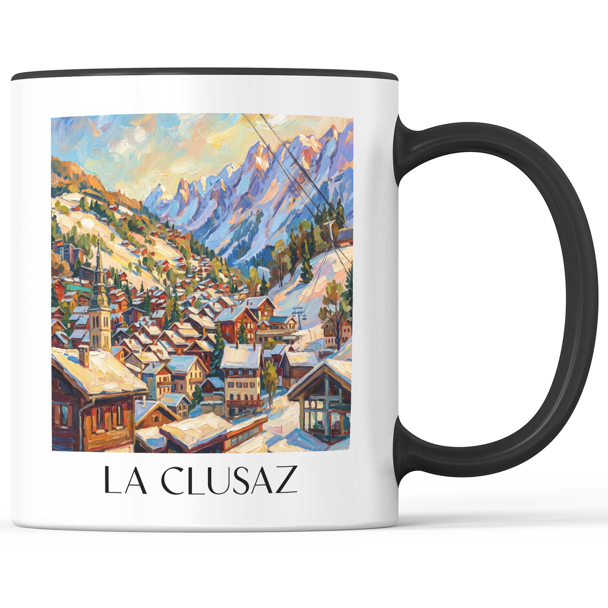 La Clusaz Kaffeebecher - Aravis - Frankreich Becher - Kaffeetasse im Ölgemälde Stil