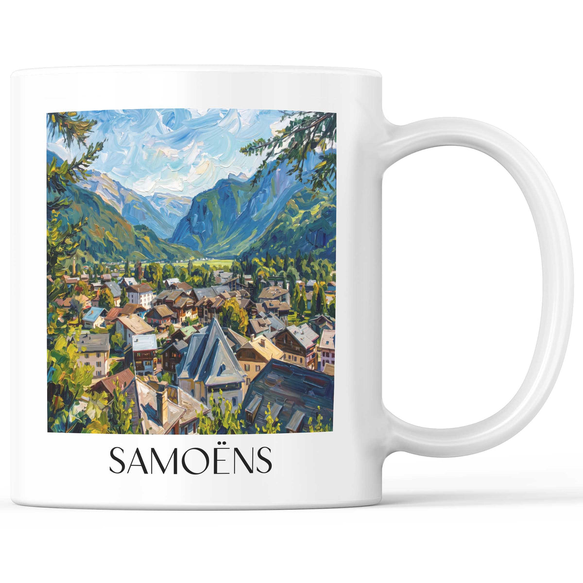 Samoëns Kaffeebecher - Faucigny - Frankreich Becher - Kaffeetasse im Ölgemälde Stil