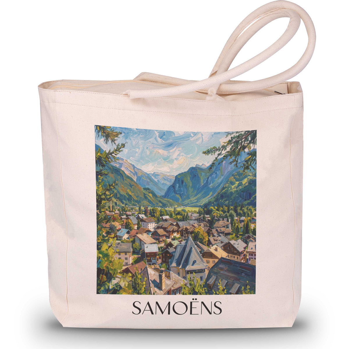 Samoëns Shopping Tasche - Faucigny - Frankreich Tote Bag - Einkaufstasche im Ölgemälde Stil