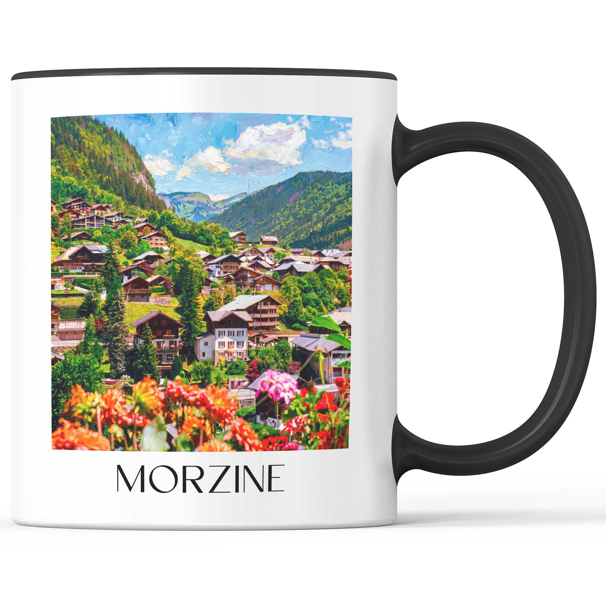 Morzine Kaffeebecher - Portes du Soleil - Frankreich Becher - Kaffeetasse im Ölgemälde Stil