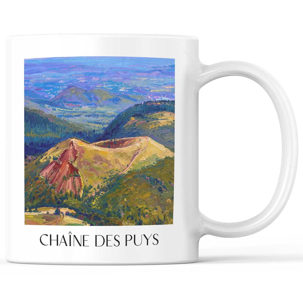 Chaîne des Puys Kaffeebecher - Puy-de-Dôme - Frankreich Becher - Kaffeetasse im Ölgemälde Stil