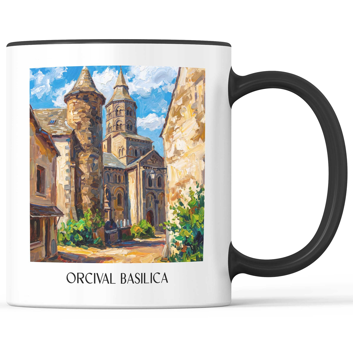 Basilique d'Orcival Kaffeebecher - Auvergne - Frankreich Becher - Kaffeetasse im Ölgemälde Stil