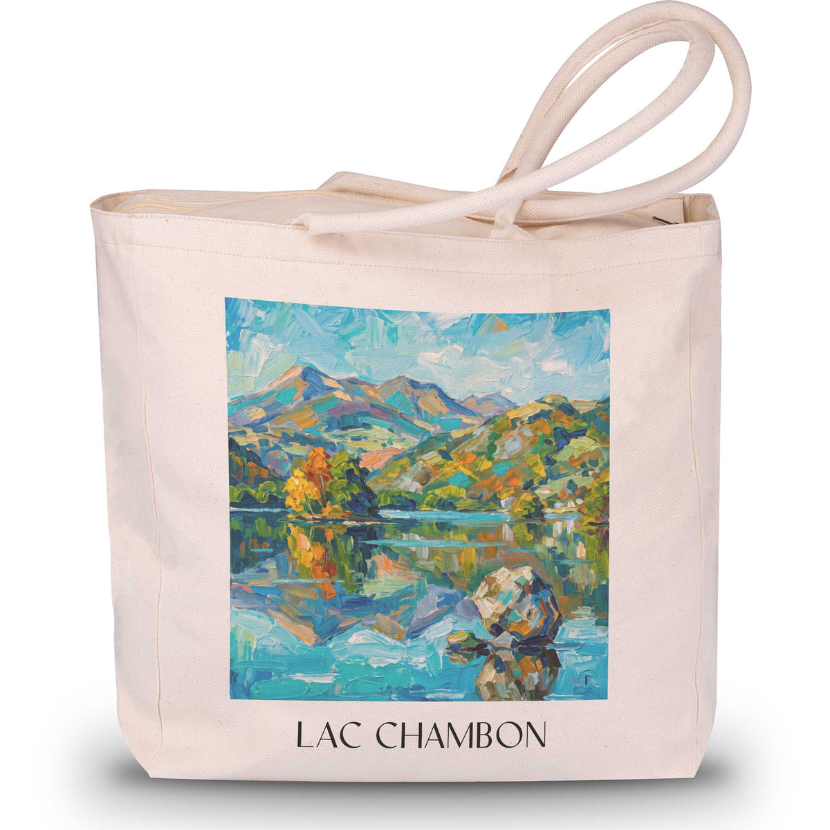 lac-chambon-sancy-frankreich-einkaufstasche-oil-painting-oelgemaelde