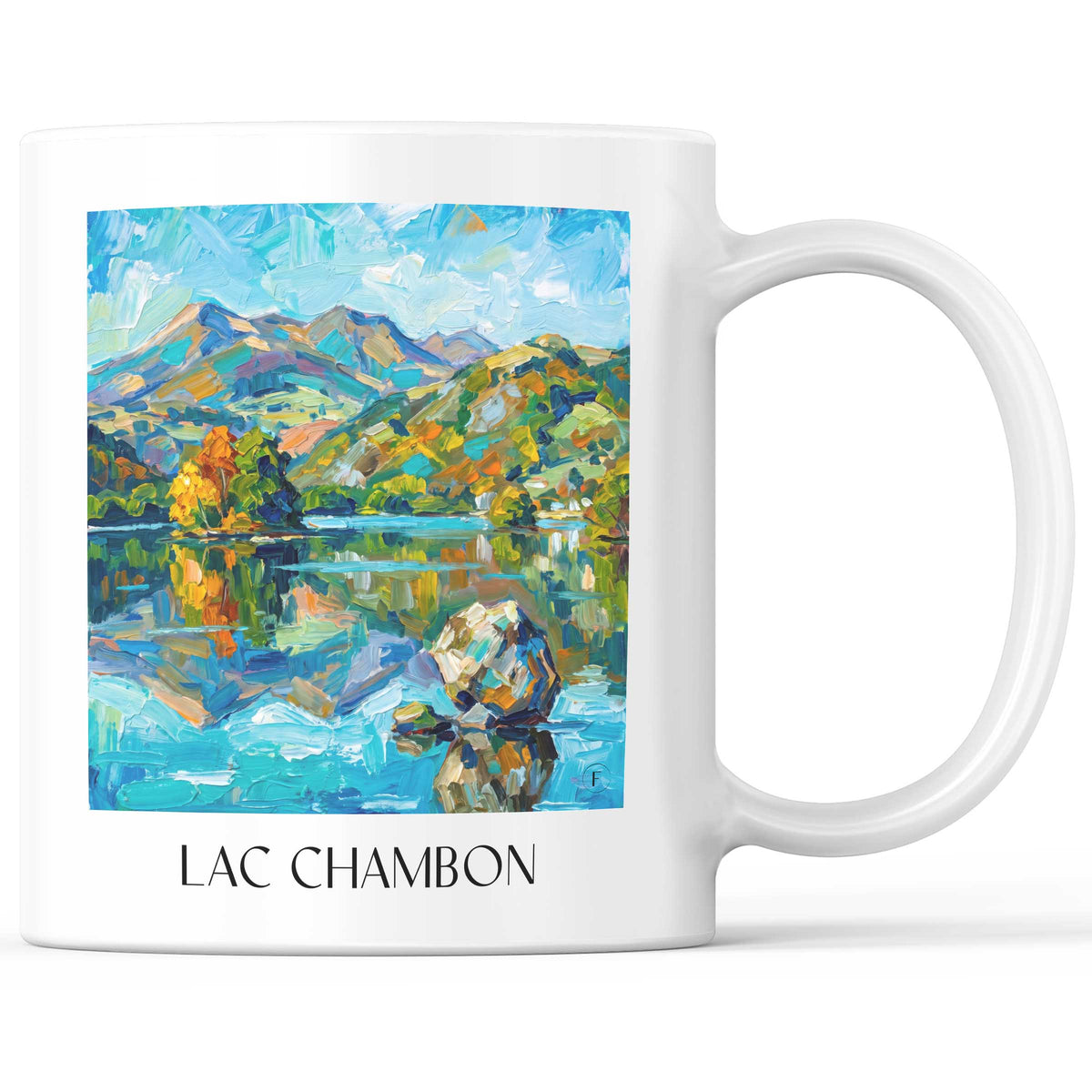 Lac Chambon Kaffeebecher - Sancy - Frankreich Becher - Kaffeetasse im Ölgemälde Stil