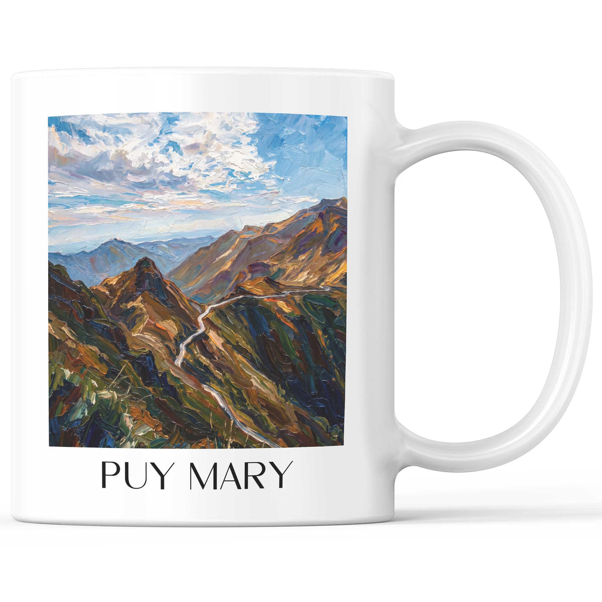 Puy Mary Kaffeebecher - Monts du Cantal - Frankreich Becher - Kaffeetasse im Ölgemälde Stil
