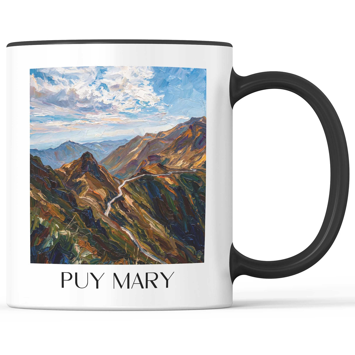 Puy Mary Kaffeebecher - Monts du Cantal - Frankreich Becher - Kaffeetasse im Ölgemälde Stil