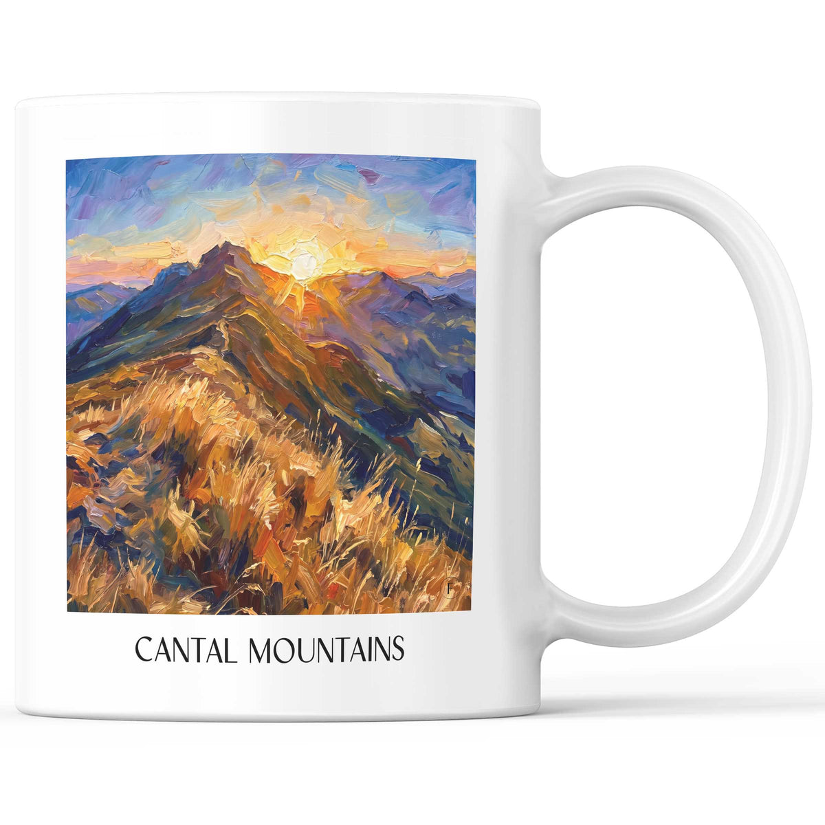 Monts du Cantal Kaffeebecher - Frankreich - Frankreich Becher - Kaffeetasse im Ölgemälde Stil