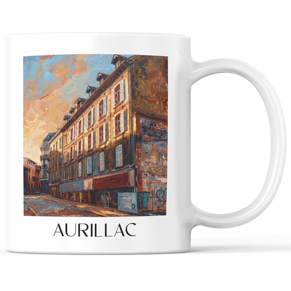 Aurillac Kaffeebecher - Cantal - Frankreich Becher - Kaffeetasse im Ölgemälde Stil