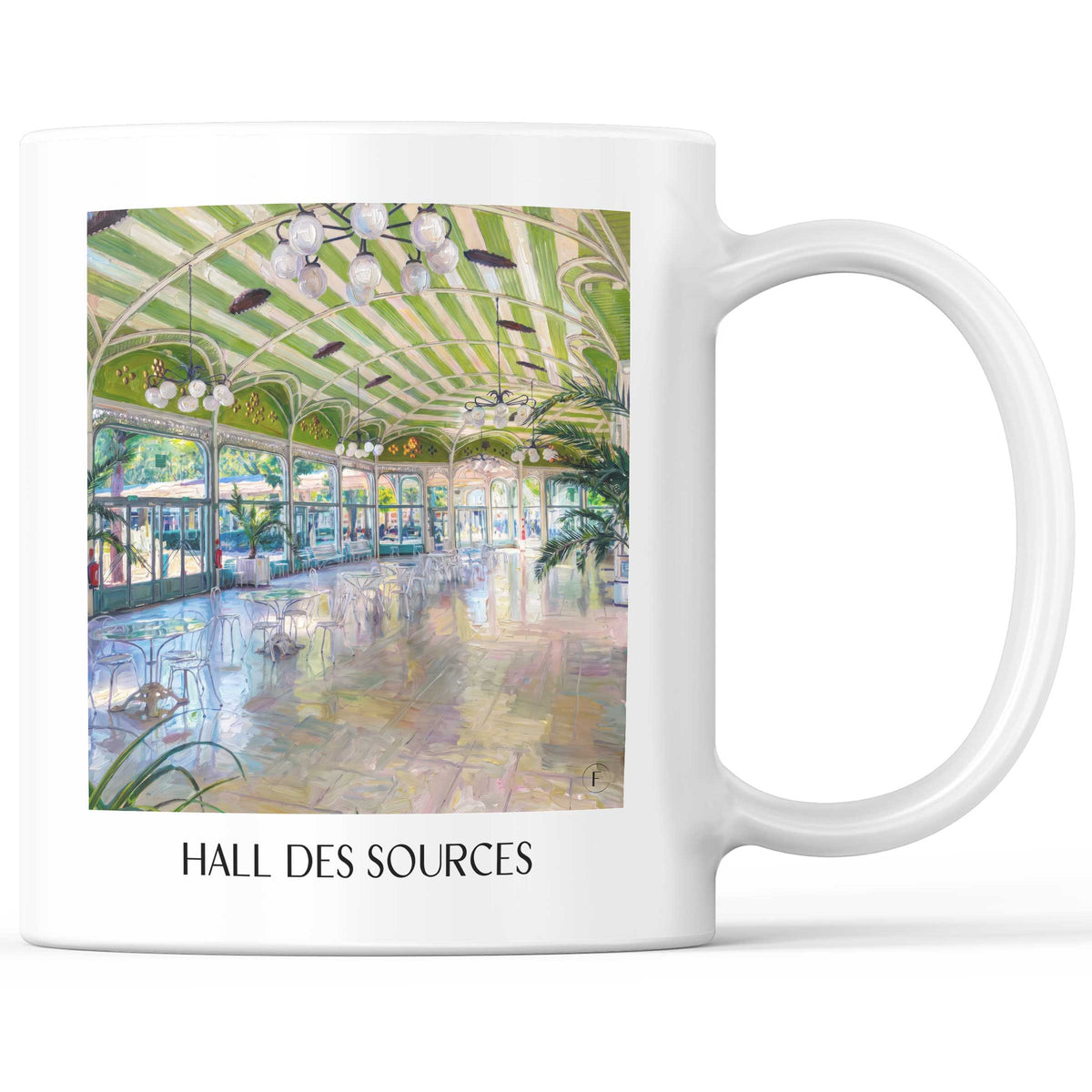 Hall des Sources Kaffeebecher - Vichy - Frankreich Becher - Kaffeetasse im Ölgemälde Stil