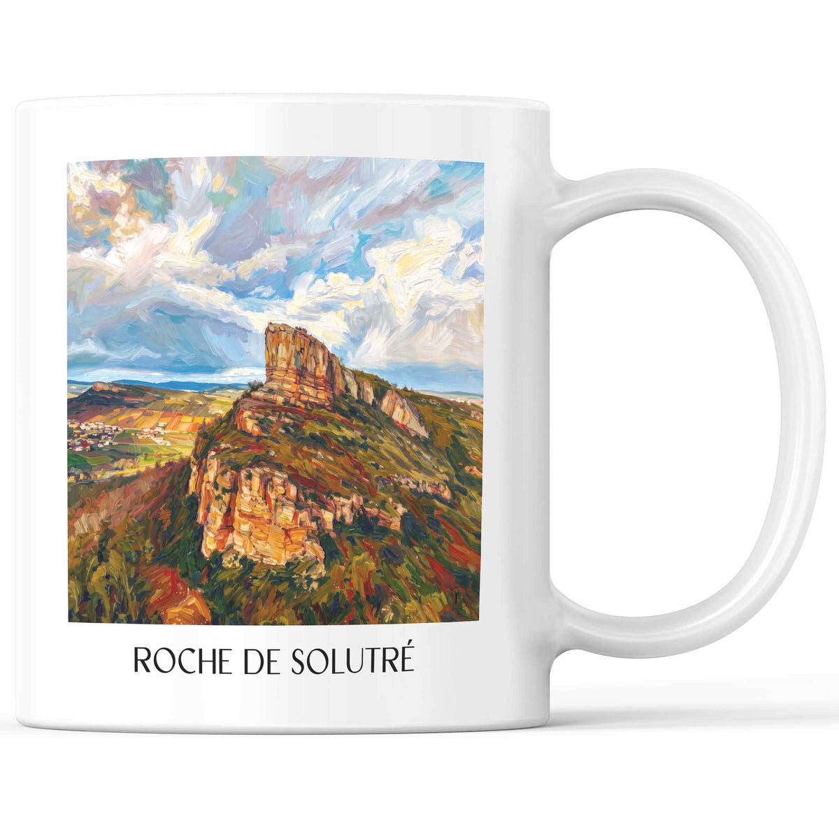 Roche de Solutré Kaffeebecher - Mâconnais - Frankreich Becher - Kaffeetasse im Ölgemälde Stil