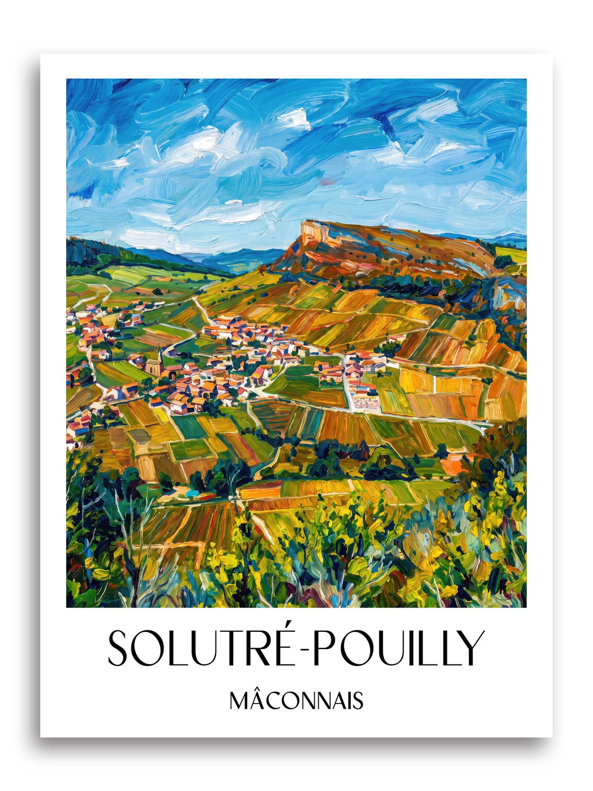 Solutré-Pouilly Poster - Mâconnais - Frankreich Kunstdruck - Ölgemälde von A4 bis A1