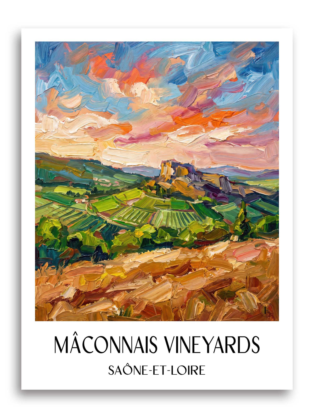 Vignoble du Mâconnais Poster - Saône-et-Loire - Frankreich Kunstdruck - Ölgemälde von A4 bis A1