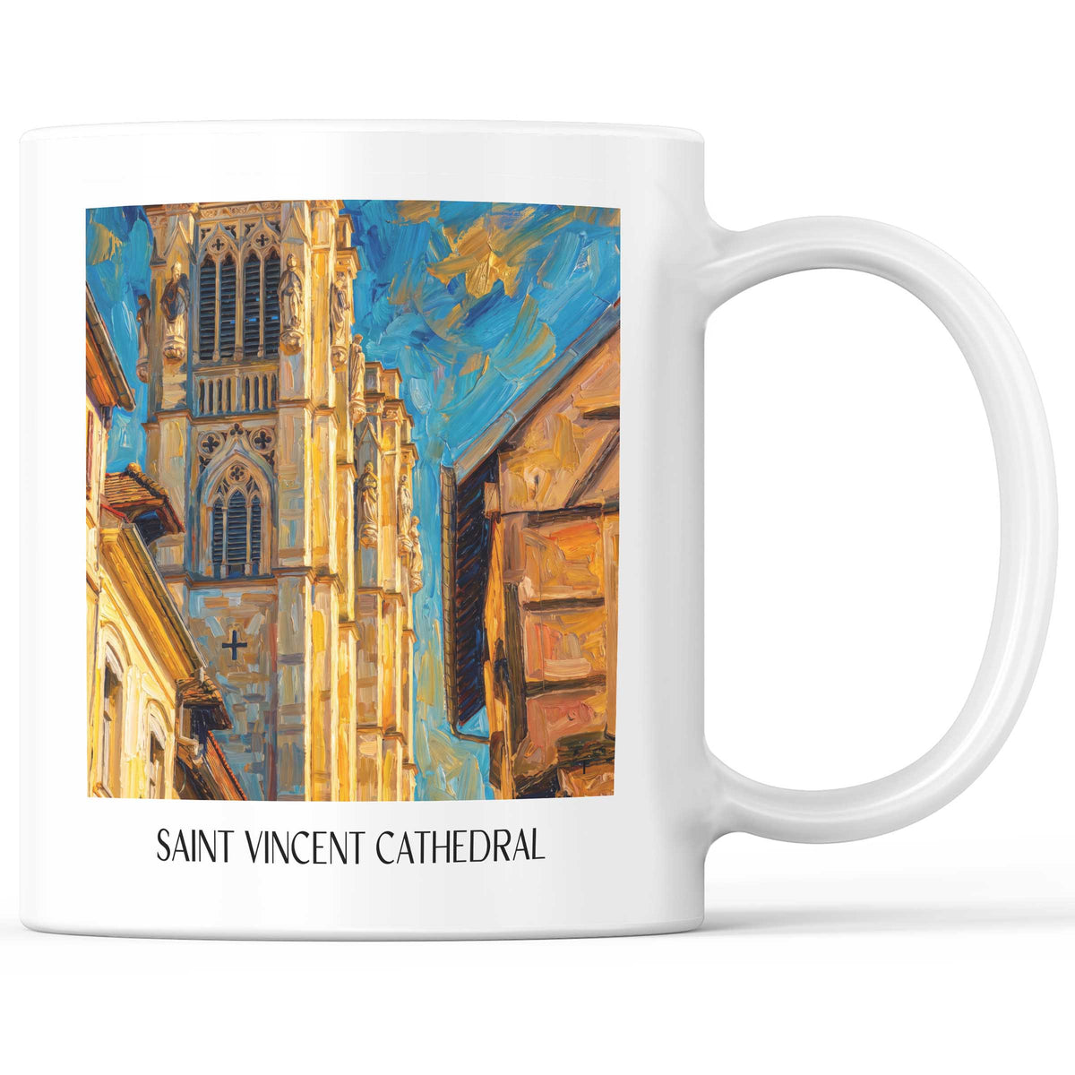 Cathédrale Saint-Vincent Kaffeebecher - Chalon-sur-Saône - Frankreich Becher - Kaffeetasse im Ölgemälde Stil
