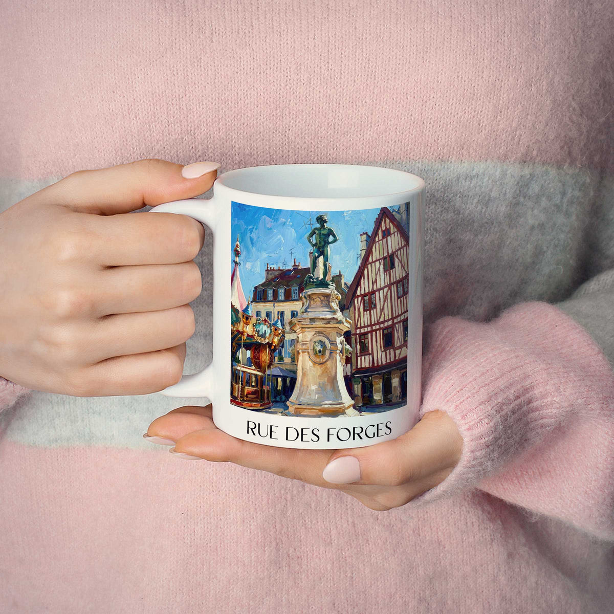 rue-des-forges-dijon-frankreich-kaffeebecher-oil-painting-oelgemaelde