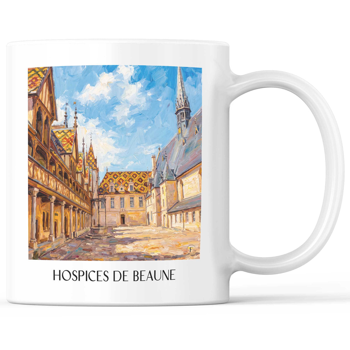 Hospices de Beaune Kaffeebecher - Côte-d'Or - Frankreich Becher - Kaffeetasse im Ölgemälde Stil