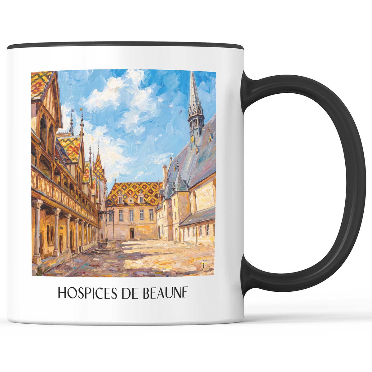 Hospices de Beaune Kaffeebecher - Côte-d'Or - Frankreich Becher - Kaffeetasse im Ölgemälde Stil