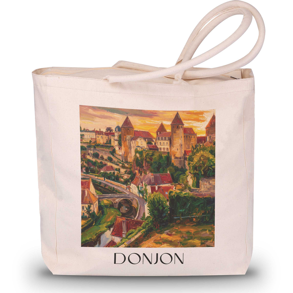 donjon-semur-en-auxois-frankreich-einkaufstasche-oil-painting-oelgemaelde