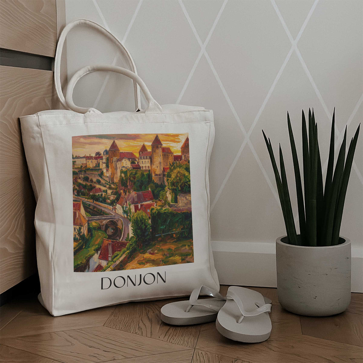 donjon-semur-en-auxois-frankreich-einkaufstasche-oil-painting-oelgemaelde