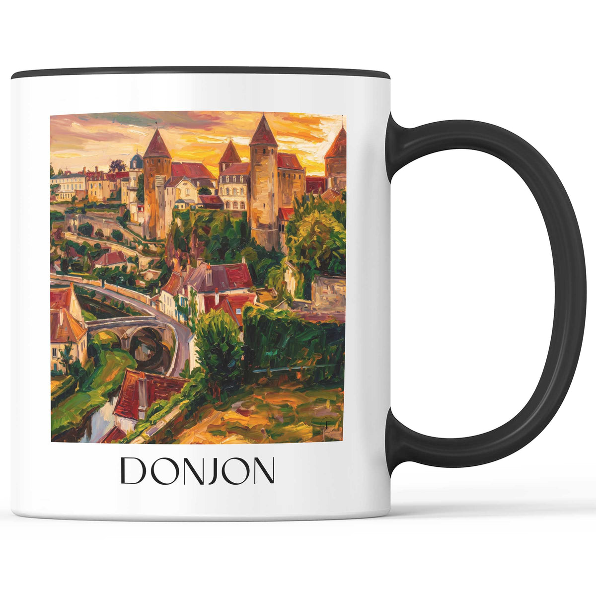 Donjon Kaffeebecher - Semur-en-Auxois - Frankreich Becher - Kaffeetasse im Ölgemälde Stil