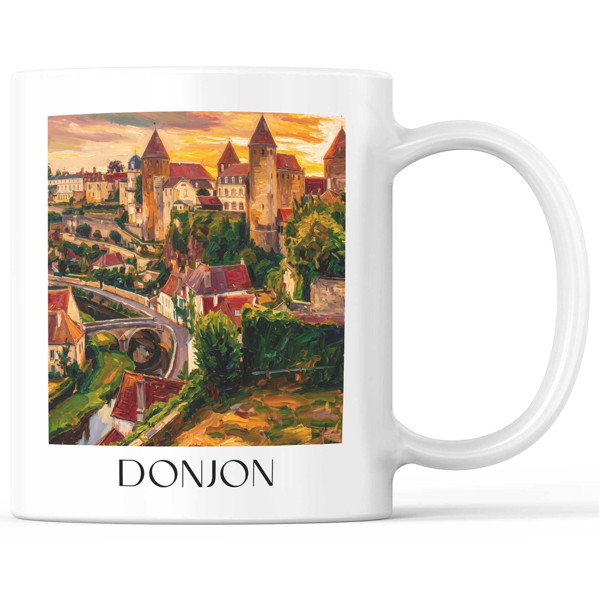 Donjon Kaffeebecher - Semur-en-Auxois - Frankreich Becher - Kaffeetasse im Ölgemälde Stil