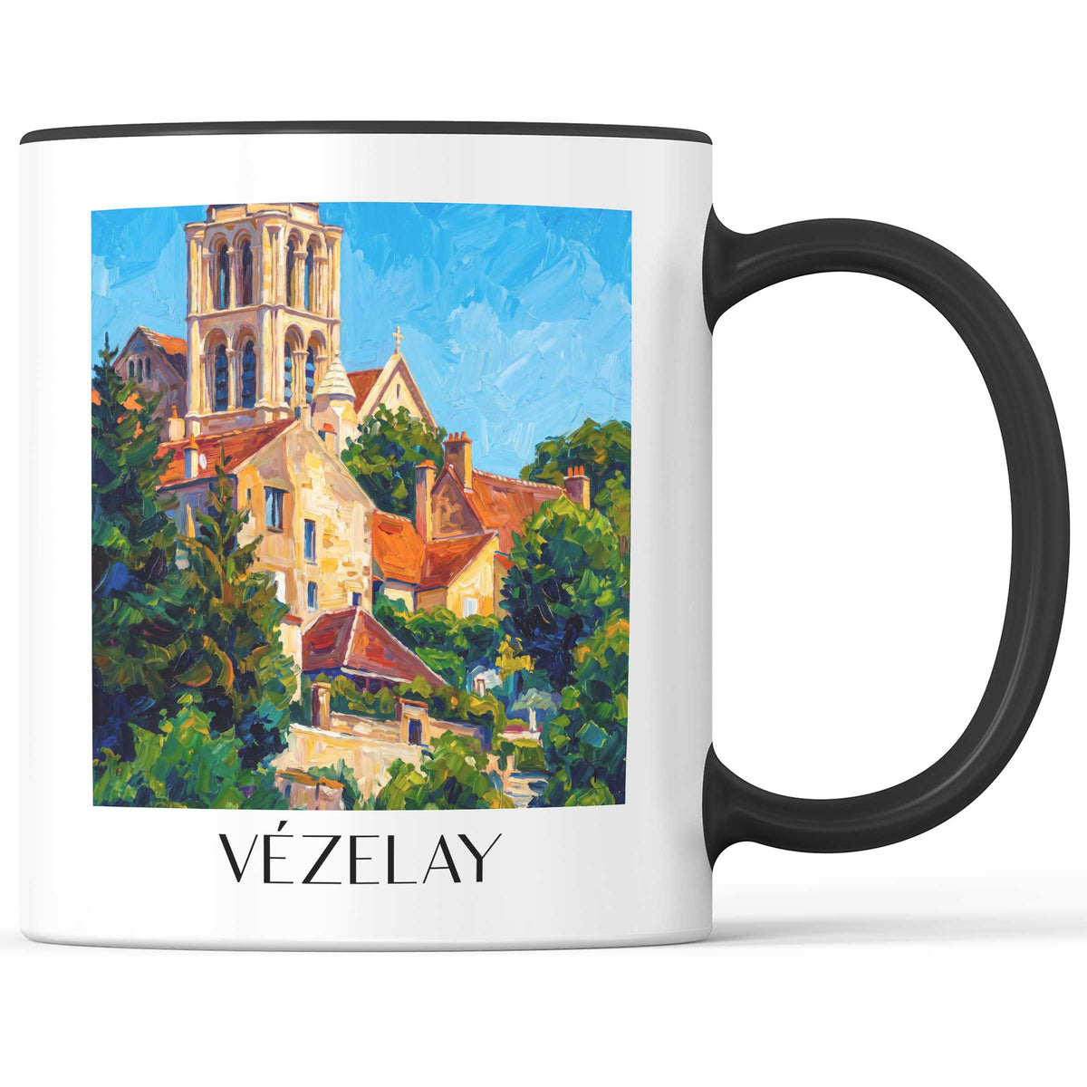 Vézelay Kaffeebecher - Morvan - Frankreich Becher - Kaffeetasse im Ölgemälde Stil