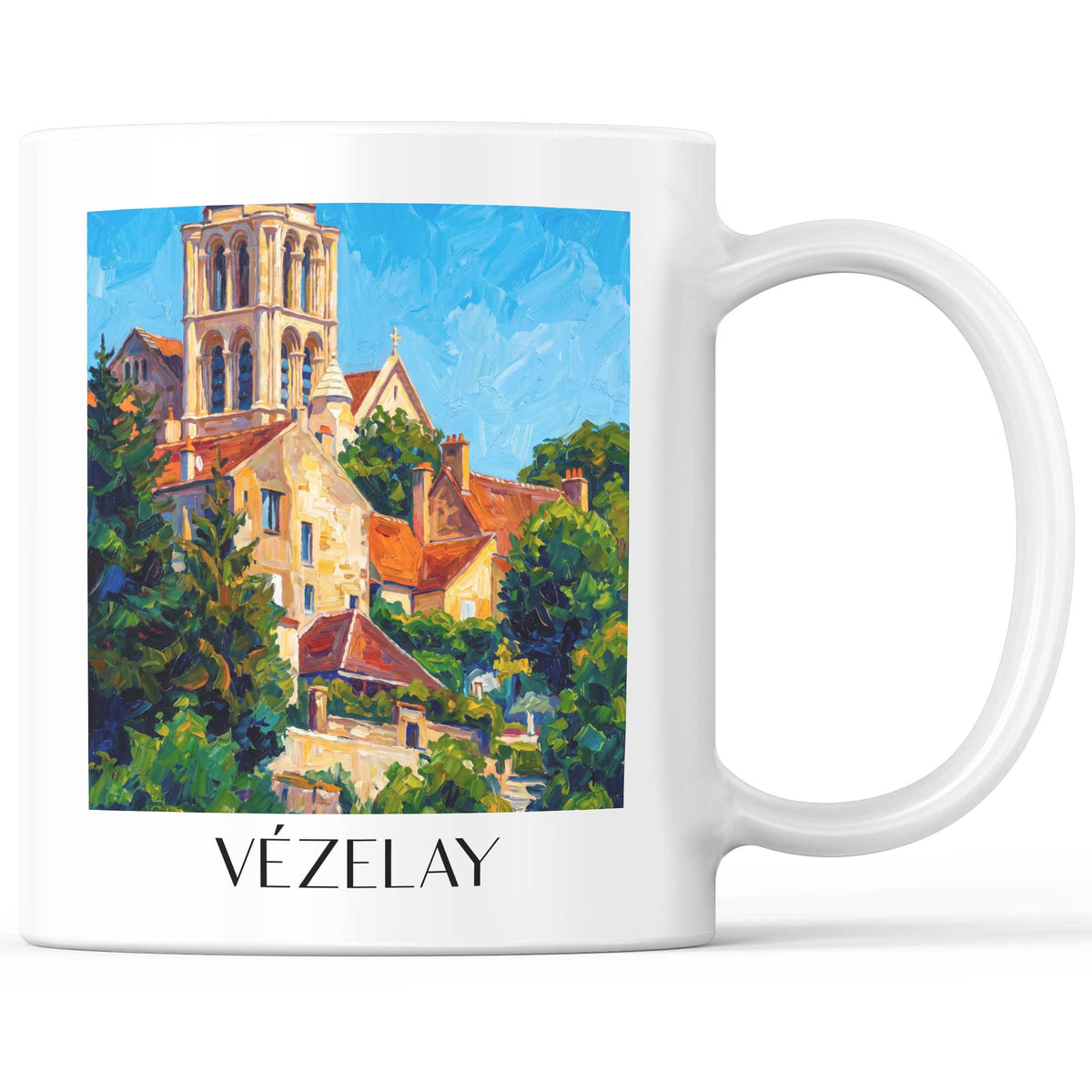 Vézelay Kaffeebecher - Morvan - Frankreich Becher - Kaffeetasse im Ölgemälde Stil