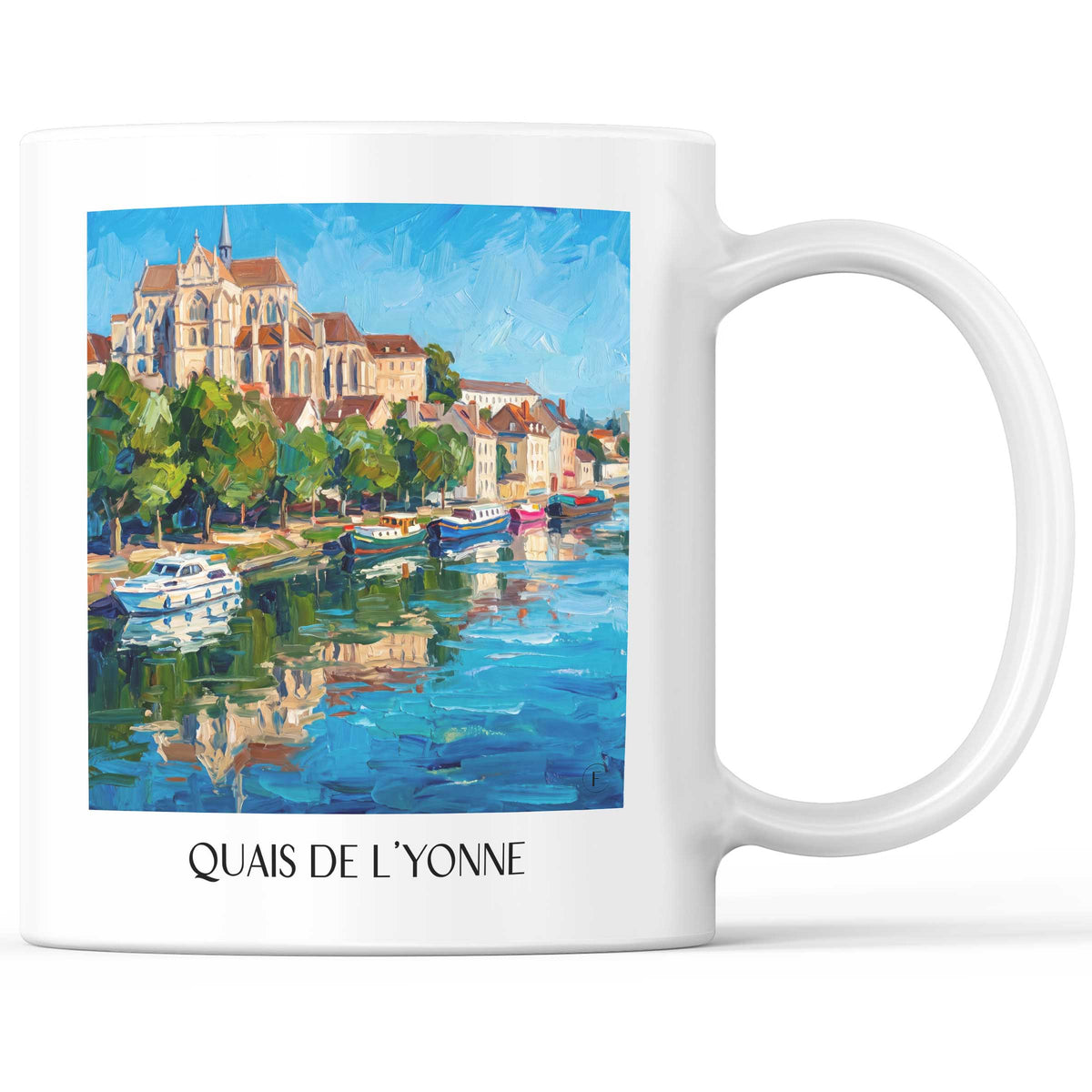 Quais de l'Yonne Kaffeebecher - Auxerre - Frankreich Becher - Kaffeetasse im Ölgemälde Stil
