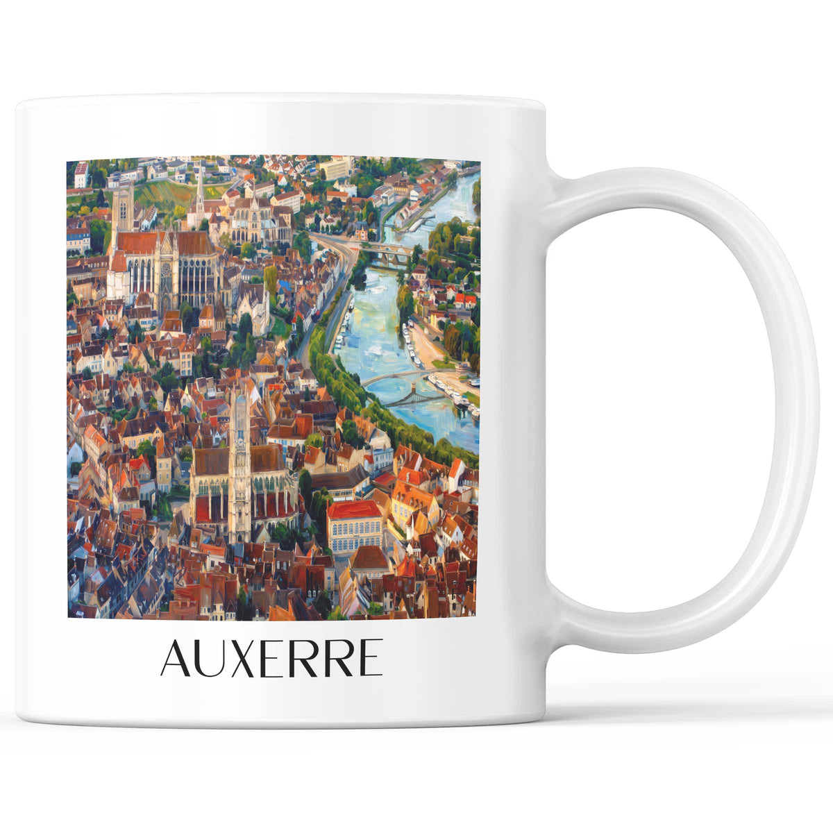 Auxerre Kaffeebecher - Bourgogne - Frankreich Becher - Kaffeetasse im Ölgemälde Stil