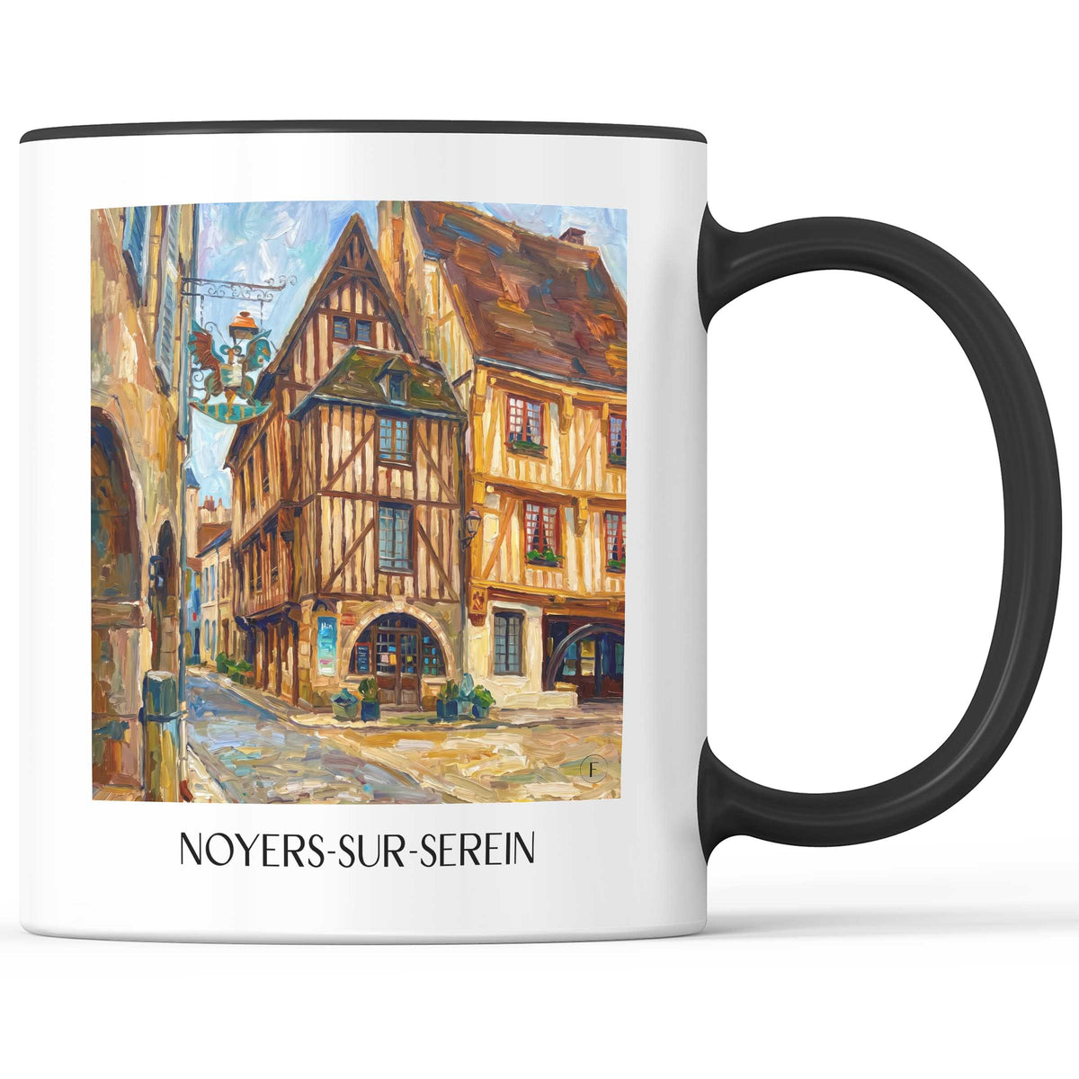 Noyers-sur-Serein Kaffeebecher - Serein - Frankreich Becher - Kaffeetasse im Ölgemälde Stil