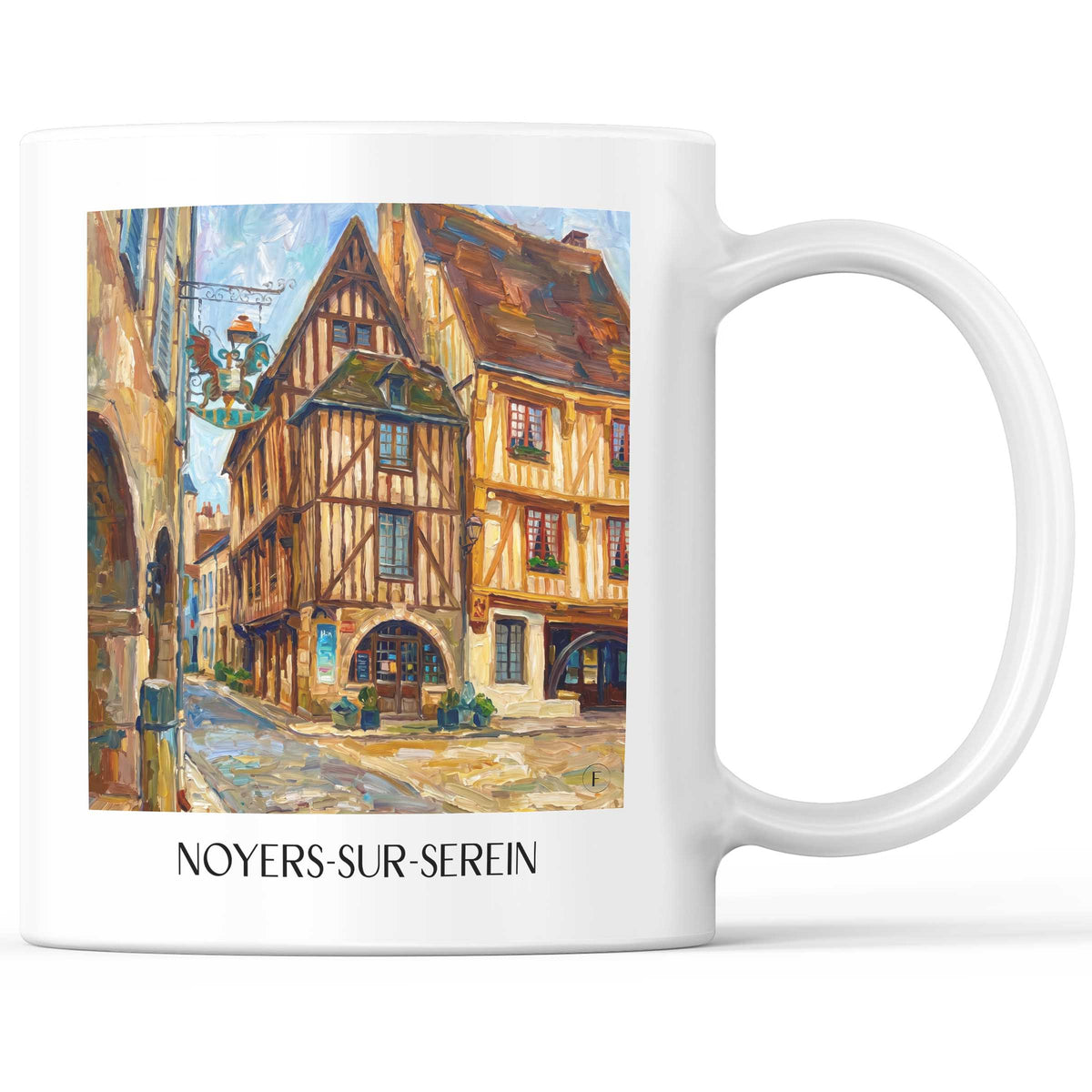 Noyers-sur-Serein Kaffeebecher - Serein - Frankreich Becher - Kaffeetasse im Ölgemälde Stil