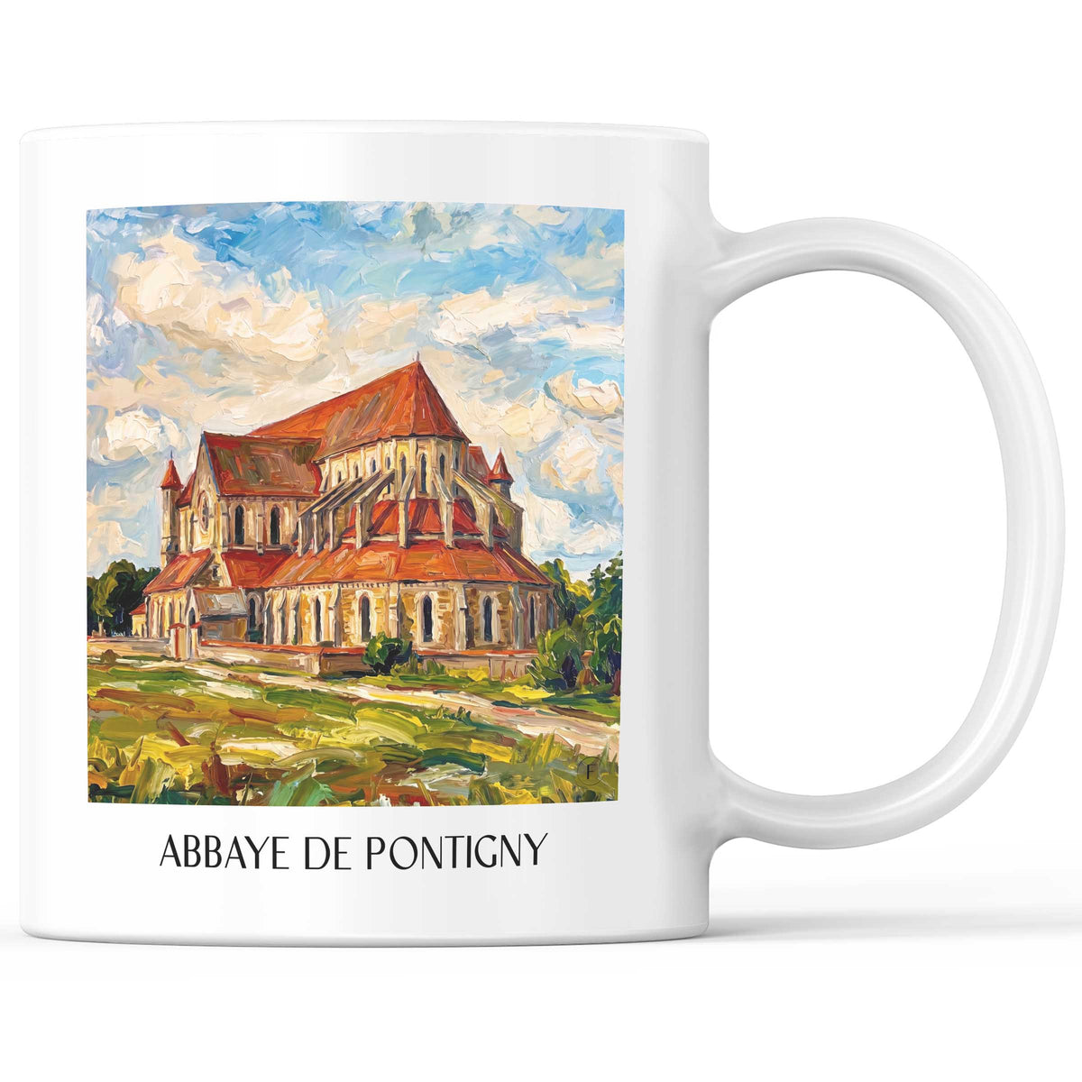 Abbaye de Pontigny Kaffeebecher - Bourgogne - Frankreich Becher - Kaffeetasse im Ölgemälde Stil