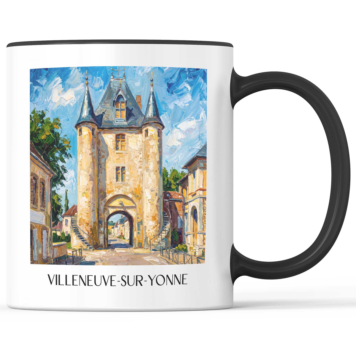 villeneuve-sur-yonne-vallée-de-l'yonne-frankreich-kaffeebecher-oil-painting-oelgemaelde