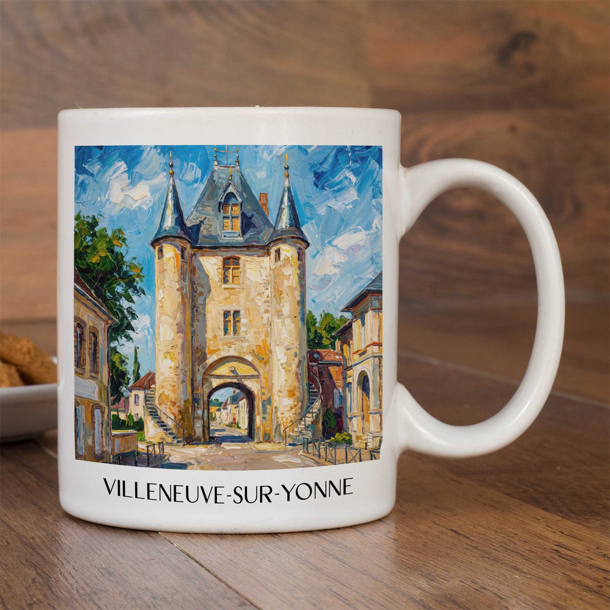 villeneuve-sur-yonne-vallée-de-l'yonne-frankreich-kaffeebecher-oil-painting-oelgemaelde
