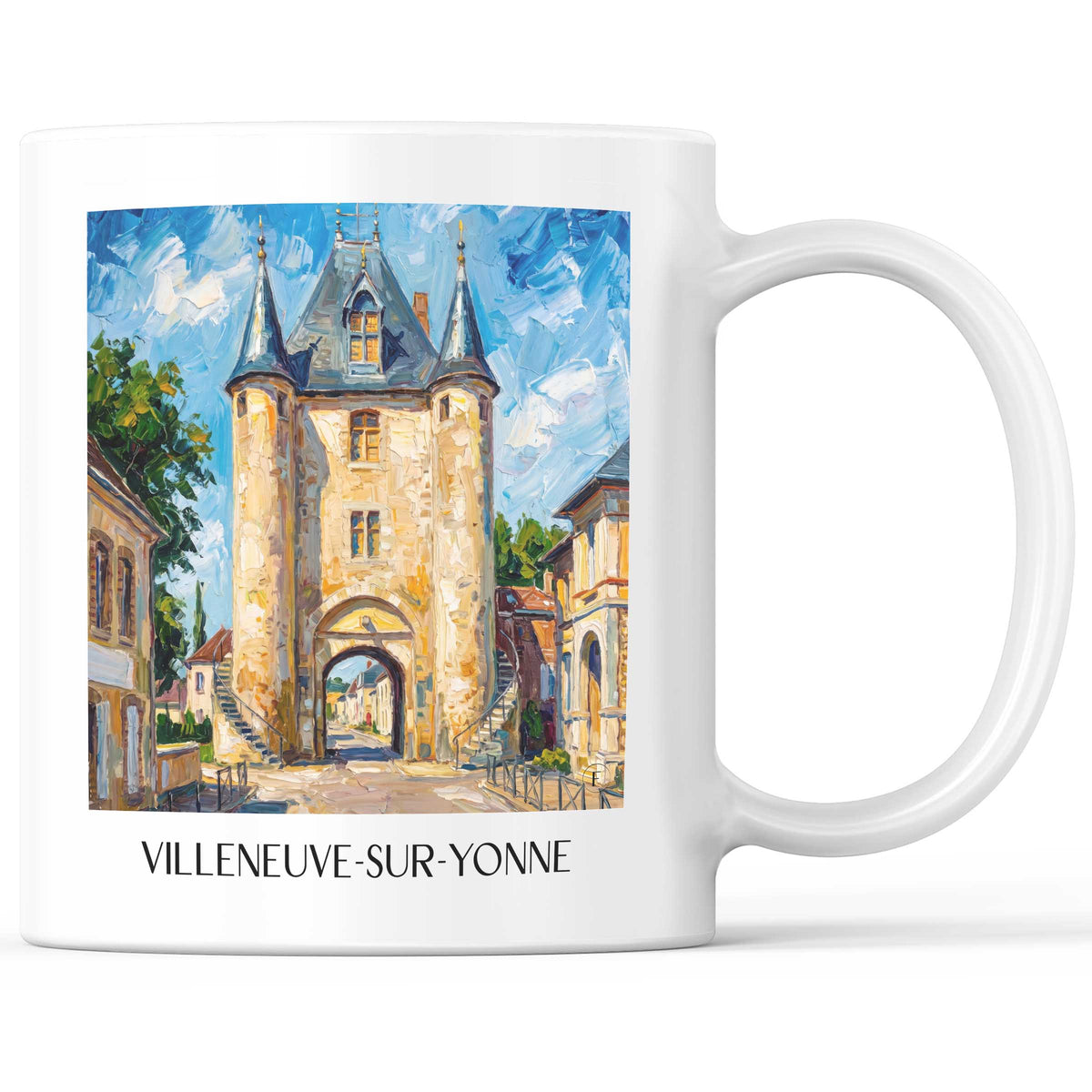 Villeneuve-sur-Yonne Kaffeebecher - Vallée de l'Yonne - Frankreich Becher - Kaffeetasse im Ölgemälde Stil