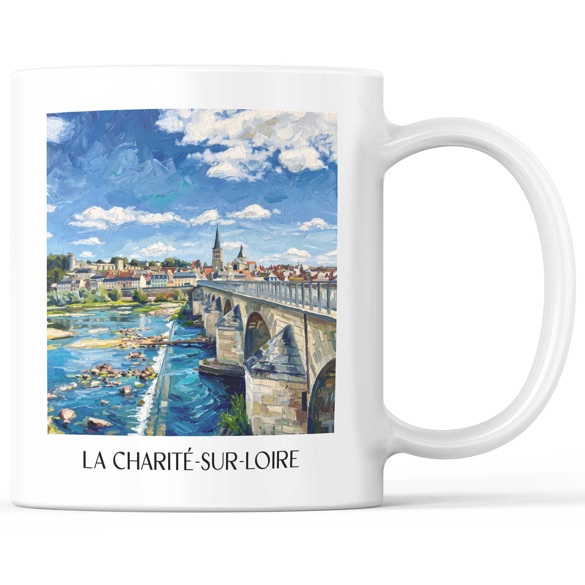 La Charité-sur-Loire Kaffeebecher - Nièvre - Frankreich Becher - Kaffeetasse im Ölgemälde Stil