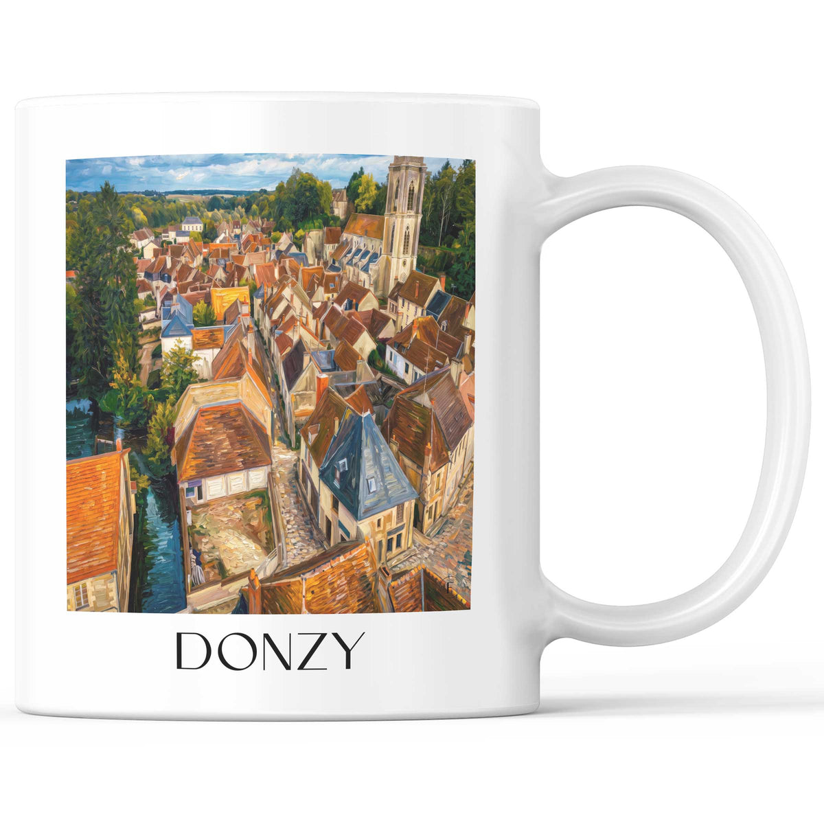 Donzy Kaffeebecher - Nivernais - Frankreich Becher - Kaffeetasse im Ölgemälde Stil