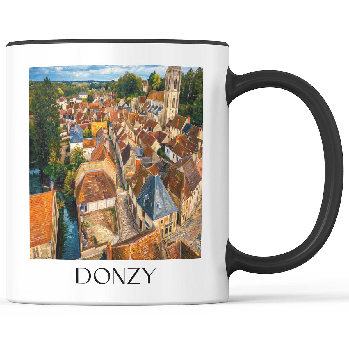 Donzy Kaffeebecher - Nivernais - Frankreich Becher - Kaffeetasse im Ölgemälde Stil