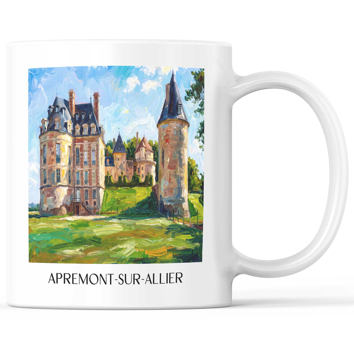 Apremont-sur-Allier Kaffeebecher - Val d'Allier - Frankreich Becher - Kaffeetasse im Ölgemälde Stil