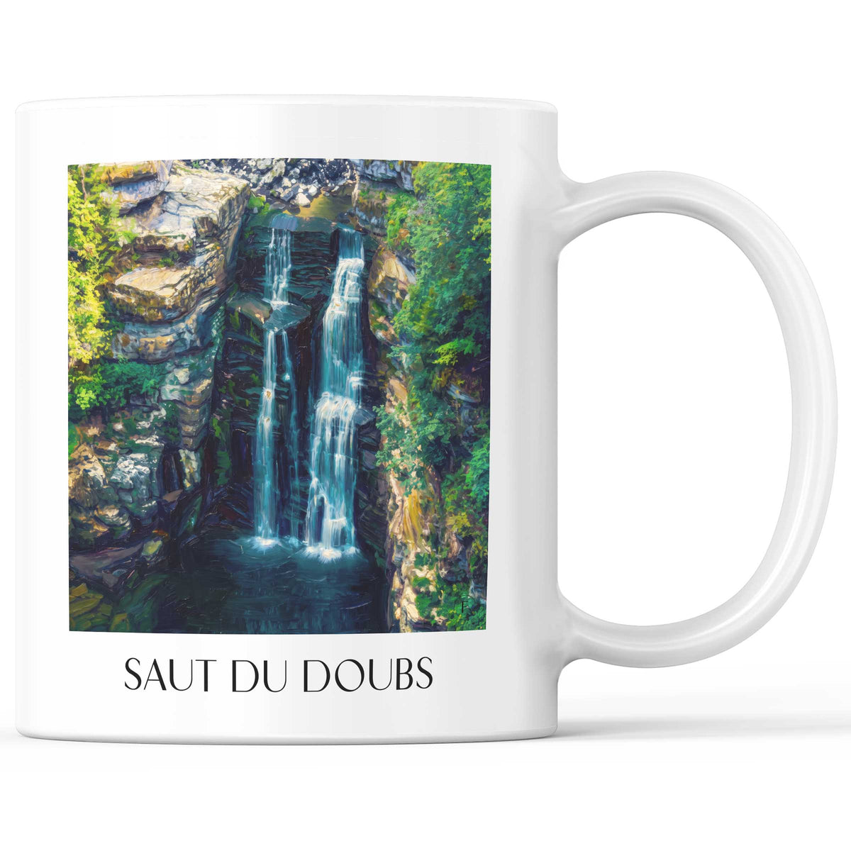 Saut du Doubs Kaffeebecher - Vallée du Doubs - Frankreich Becher - Kaffeetasse im Ölgemälde Stil