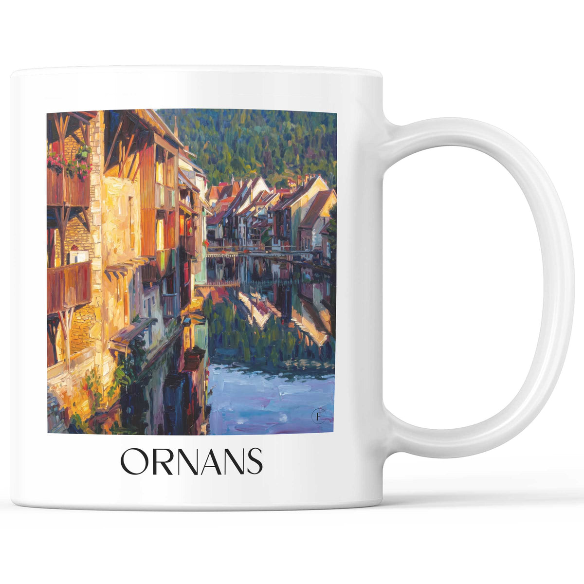 Ornans Kaffeebecher - Vallée de la Loue - Frankreich Becher - Kaffeetasse im Ölgemälde Stil